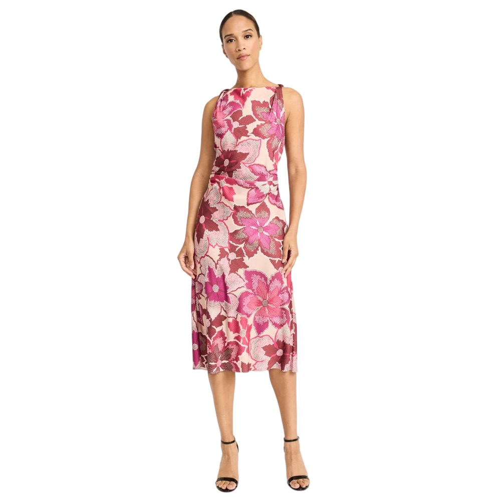 🍒Maggy London Tan / Cerise Floral Dress alexia size 4 NWT..